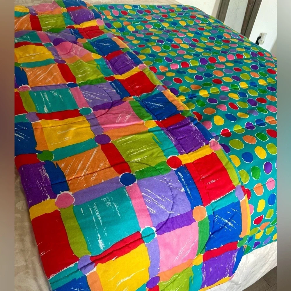 90s Retro Twin XL Double Sided Bedspread Comforter Made in USA by CHF Industries